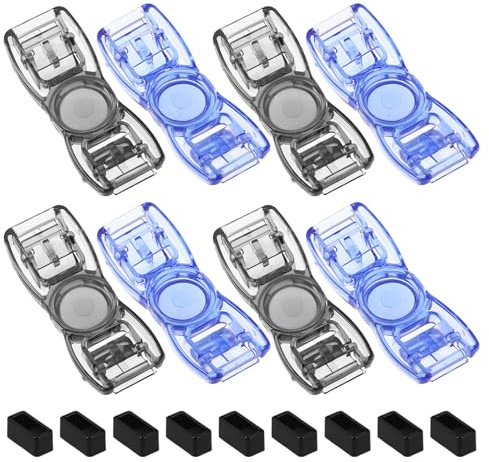 GRIRIW Lot de 8 Boucles à Pression Bicolores Bleu et Noir pour Lunettes de Natation – Clips de Remplacement Universels pour Sangles – Fixation Sécurisée Réglage Rapide Accessoires de