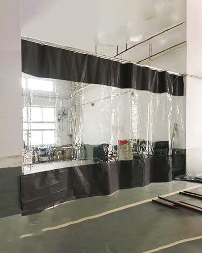 Outdoor Vorhang Wetterfest Transparent Transparenter Schiebevorhang aus Vinyl Garagen, Schwarze, Robuste Raumteiler Schiene Den Industriellen Einsatz, Kunststoff-Trennwand(W4.5xH2.2m/15x7ft)
