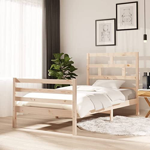 Ordellia Massiv träsäng, furu 100 x 200 cm, obehandlad furu, robust ribbotten, moderna sovrumsmöbler, plattformssäng för vilsam sömn