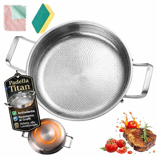 Generico Padella Titanio Puro senza Rivestimento, 2026 Premium Padella Titanium 26/28/30/32 cm, Padella in Titanio Robusta senza Rivestimento con Manico Ergonomico (Senza Coperchio, 32 cm)