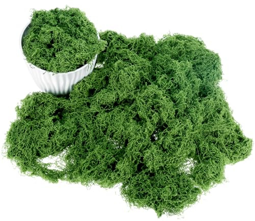 QWORK® 150 g konstmossa lysande grön – realistisk dekoration mossa för pyssel för modelltillverkning, blomuppsättningar och heminredning – mjuk pysselmossa konstgjord för krubor, terrarium och