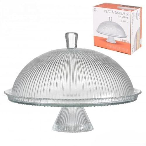 Linea 30cm Glass Cake Stand with Dome Cover - Elegant Display Plate with Pedestal for Cakes and Desserts