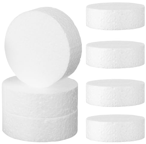 HEATSHAKING Discos de Espuma Redondos y Cilíndricos Material de Poliestireno Blanco para Manualidades 7 Piezas Diseño Liso y Fácil de Usar para Proyectos DIY