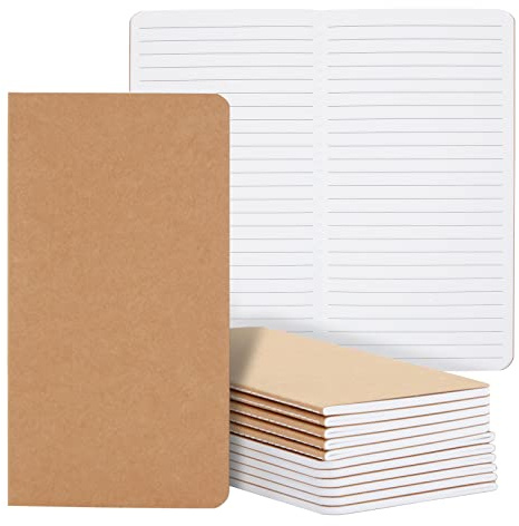 Paper Junkie Notizbuch aus Kraftpapier (Set, 12 Stück) - Liniert - Leicht und Handlich - Ideal als Reisetagebuch, für Skizzen, Kreatives Schreiben - 80 Seiten, Braun, 11,2 x 21 cm