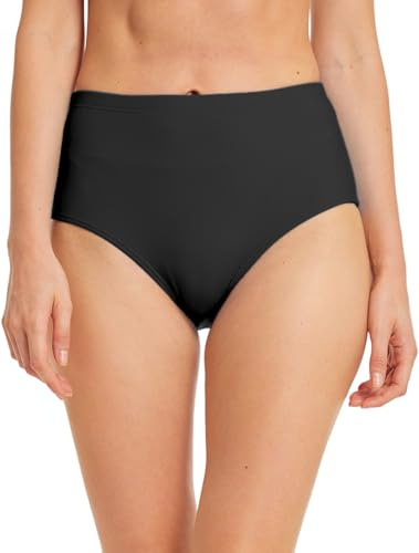 Micosuza Women's Swim Bottom High Waist Retro Basic Full Coverage Bikini Tankini Swimsuit Briefs Black