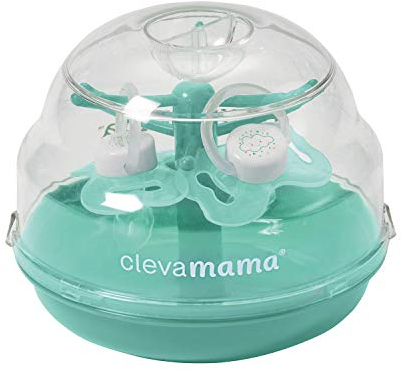 ClevaMama Soother Tree® Sterilizer for Microwave (up to 6 Dummies), Ultra - Fast, with Portable Storage Case and 2 Baby Soothers Included – Turquoise - 14.6 x 11.9 x 12 cm