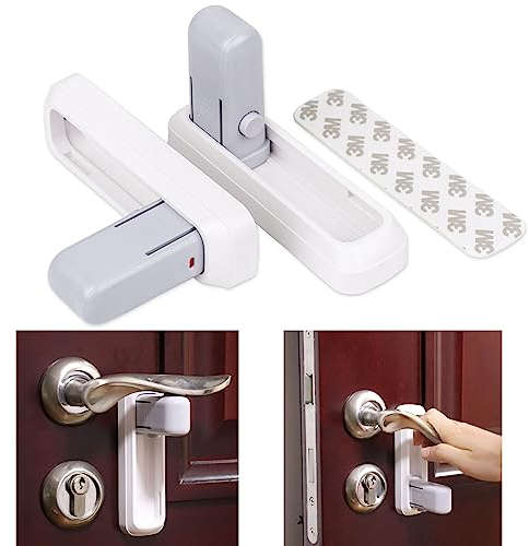 Bloqueo de Manivela de Puerta, 2 piezas, Blanco, cerradura de seguridad para bebés y niños, bloqueo de la palanca, pestillo puerta sin agujeros, protección para puertas, bloqueo puertas sin tornillos