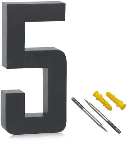 Lukadria Hausnummer 5 - rostfreie 3D-Zahl für die Hauswand - witterungsbeständige Haus-Nummer aus Edelstahl V2A - 20 cm - Farbe Anthrazit-Grau RAL7016