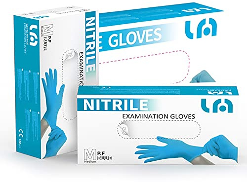 Guantes de Nitrilo sin polvo RF05 Caja de 100pc Azul.Talla M, Máxima protección, suavidad y elasticidad. Indicado para hospitales, alimentación, automoción, etc.