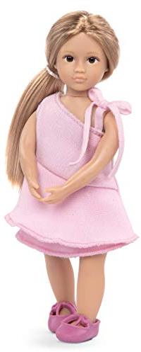 Lori 45751 Puppe Sisi mit gerüschtem rosa Kleid - 15 cm groß, Lange Haare, Stehpuppe beweglich, weicher Körper - für Kinder ab 3 Jahren