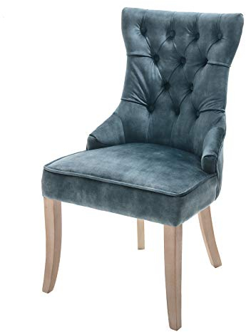 riess-ambiente.de Eleganter Landhaus Stuhl Castle Petrol Samt Landhausstil mit Komfortgriff Esszimmerstuhl