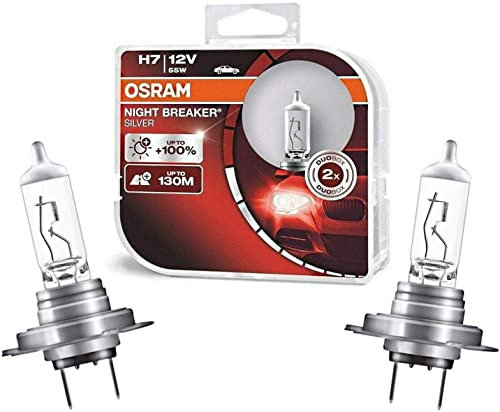 2x Osra.m H7 55W 12V Night Breaker Silver +100% 64210NBS-HCB hell Weiß Ersatz Halogen Birne für Scheinwerfer, Fernlicht, Abblendlicht, Nebelleuchte vorne - E-geprüft