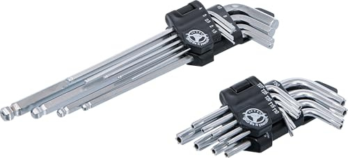 BGS Diy 822 | Winkelschlüssel-Satz lang | T-Profil (für Torx) | 18-tlg. | T-Profil (für Torx) mit Bohrung T10 - T50 | Innensechskant 1,5 - 10 mm | Kugelkopf | Chrom-Vanadium-Stahl | im Klapphalter