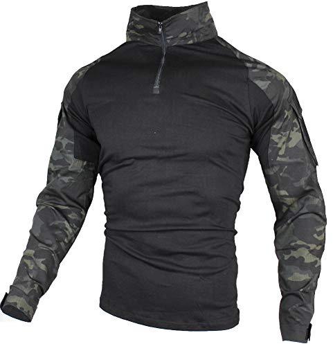 zuoxiangru Herren Taktisch Kampf T-Shirt, Ripstop Atmungsaktiv Hemd für die Jagd Militär Airsoft