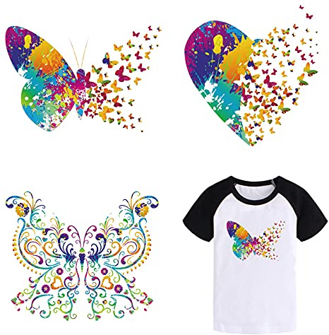 SUPERDANT 3pcs PET Mariposa Patrón de Corazón Pegatinas de Transferencia de Calor para Planchar Parches para Planchar Pegatinas de Transferencia de Calor Lavables Parche de Ropa Apliques