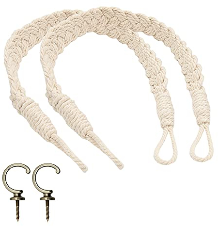 Pamtns Fermatenda Corda 2 Pezzi Fermatende Raccoglitenda in Cotone con Ganci Fermatende Tieback Tenda Corde Cordini per Tenda Fermatende Decorativi Ganci Ganci per Tende a Muro