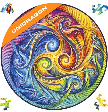 UNIDRAGON Original Holzpuzzle — Mandala Spiral Incarnation, 700 Teile, Royal Größe 17.7 x 17.7 Zoll (45 x 45 cm) Schöne Geschenkverpackung, Einzigartige Form Erwachsene und Kinder