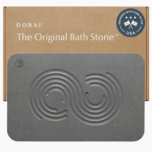 Dorai Home Bath Stone Mat 23.6x15.4 Quick-Dry, Non-Slip Diatomite Stone Bath Mat for Bathroom, Zen Slate
