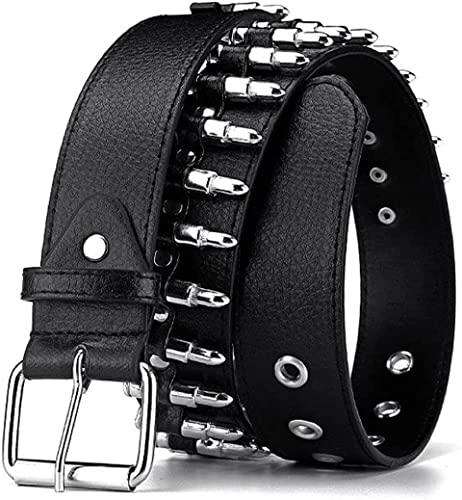PEAFAN Bullet Studded Punk Rivet Belt, Schwarzes Leder Rock-Gürtel Mit Silbernen Kugeln für Frauen Und Männer, Standardgröße