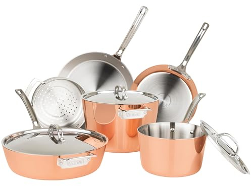 Viking Culinary Contemporary 4-Ply Copper Clad Cookware Set with Metal Lids, 9 Piece, Oven Safe, Works on All Cooktops including Induction