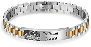 kaululu Herren Armbänder mit Namen Foto Gravur Personalisierte Armbänder Edelstahl für Männer Schmuck Geschenke für ihn Vater und Sohn Bruder Ehemann