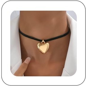 Inilbran Boho Herz Samt Choker Halskette Schwarz Samt Wildleder Halskette Choker Gold Liebe Herz Anhänger Halskette Gothic Schwarz Samt Band Halskette Kette Schmuck Für Frauen Und Mädchen