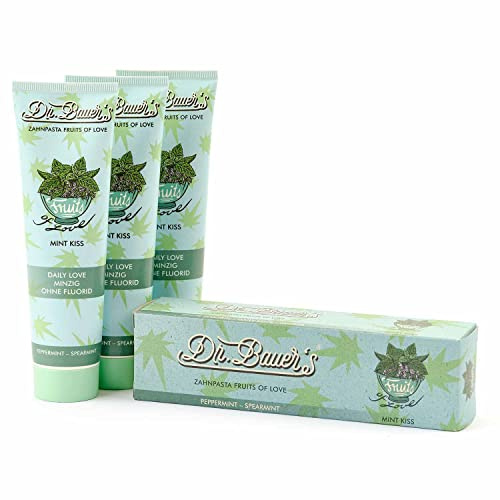 Dr. Bauer's Fruits of Love Mint Kiss ohne Fluorid Zahnpasta, 3er Pack | Zahncreme, mit tollen Geschmacksrichtungen