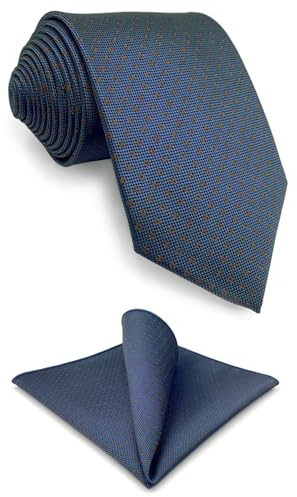 S&W SHLAX&WING Krawatten für Herren Blau mit Punkten Business für Sakko Set mit Einstecktuch extra lang 160cm