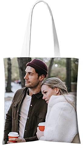 Stofftasche Personalisierte, Stofftasche Mit Angepassten Bildern und Text, Jute Beutel, Einkaufstasche Bag, Wiederverwendbar Stofftaschen, für Shopper,Büro,Alltag,Freizeit,Reisen und zur Schule.