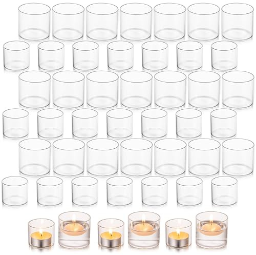 Glasseam Tea Light Candle Holders for Table Centerpiece, Small Clear Glass Votive Candle Holders Set of 24, Cute Mini Floating Tealight Holder for Wedding Centerpieces Birthday Party Decorations