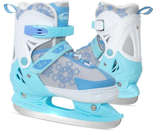 Nattork Adjustable Ice Skates, Blue Ice Skating Shoes for Kids, Boys and Girls, Hockey Lace-Up Skates - Soft Padding and Reinforced Ankle Support with 4 Sizes Adjustments