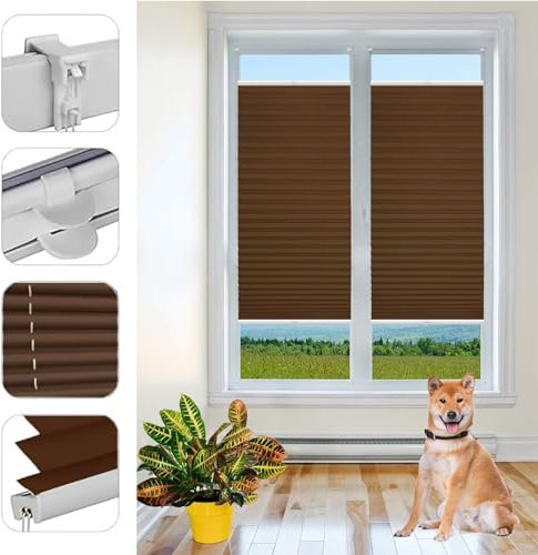 Plissee ohne Bohren Verdunkelung 20 x 30 cm Schallschutz Sicht- und Sonnenschutz Plisees ohne Bohren Blickdicht, mit Montagezubehör, für Fenster & Tür, Braun