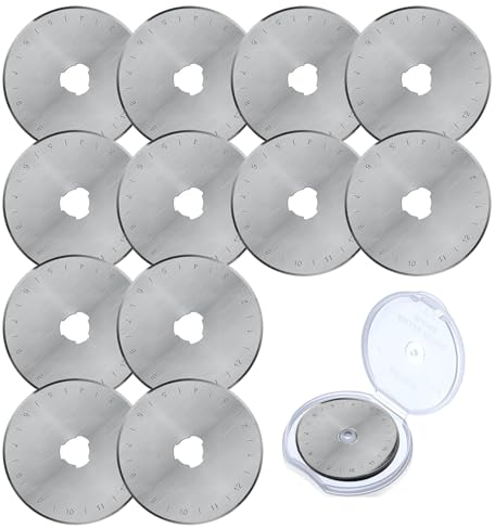 45mm Rollschneider Ersatz Klingen, 12 Stück Rundklingen-Cutter, mit Aufbewahrungskoffer, Edelstahl Klinge Rollschneider für Quilten, Papier, Stoff, Scrapbooking, Nähen, Stoffschneider