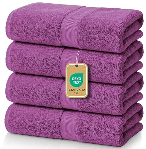 leevitex® Handtuch 4er Set aus 100% Baumwolle, weich und saugstark | 500 g/m² | 50 x 100 cm | Lila