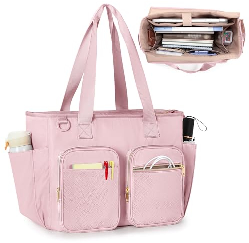Prokva Borsa per Insegnanti con Scomparto per Laptop, Grande per Lavoro e Forniture, Rosa (Borsa Vuota)