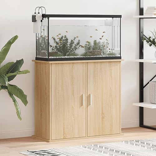 Homgoday Aquariumständer Aquarium Unterschrank Aquarium Tisch Aquarienschrank mit 4 Fächer Aquarienunterschrank Terrarium Schrank für Sicheren Stand Sonoma-Eiche 81x36x73 cm Holzwerkstoff