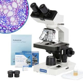 OMAX - 40X-2000X Lab LED Fernglas Composite-Mikroskop mit doppellagigem mechanischem Stadium + 100 Glas leere Rutschen und Abdeckungen + 50 Linsenreinigungspapier