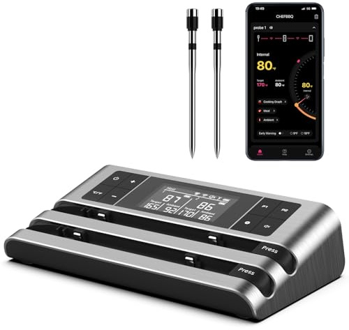 Wireless Smart Meat Thermometer, Dual-Sensor Probe, 500FT Remote, Dedicated App, Real-Time Temp for Oven/Grill - Rechargeable, Precise for Steak