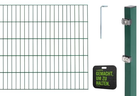 Alberts 691486 Doppelstabmattenzaun Zaun-Komplettset mit Kniekissen | verschiedene Längen und Höhen | grün | Höhe 140 cm | Länge 10 m