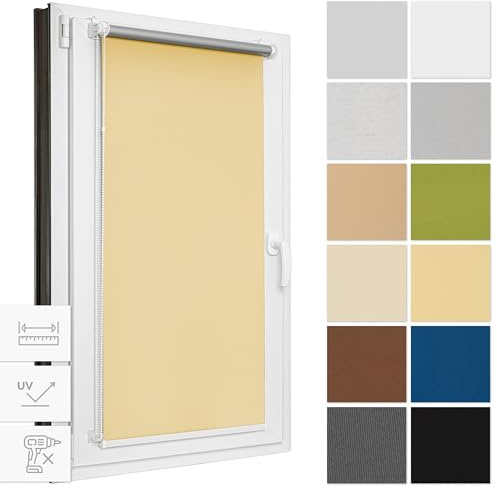 Estika Verdunklungsrollo ohne Bohren, Breite alle 1 cm - 58 cm x 120 cm - Sand - Thermorollo, Rollos für Fenster ohne Bohren, Sonnenschutz Fenster innen
