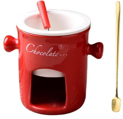 SiaBiced Fondue-Becher mit Gabel und Löffel, 280 ml, Butterwärmer, für Geburtstag, Zuhause, Abendessen, Hochzeit, Rot