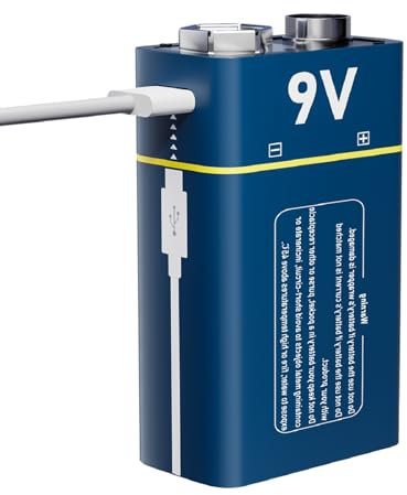 Kamnnor Batteria a blocco da 9 V, batteria ricaricabile da 9 V, tipo C, batteria al litio da 650 mAh, 9 Volt, con cavo di ricarica di tipo C, ricarica rapida, 1200 volte, 1 pezzo