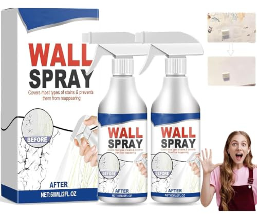 Magic Wall Repair Spray Set - Staub- und schmutzabweisend, magisches Wandreparaturspray Set, Fleckenentferner für Wanddecken, Wall Stain Removal Spray, Sprühfarbe für die Wand weiß, 60ML (2)