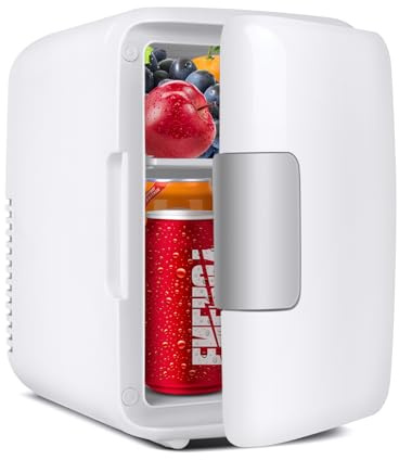 Sinbide Mini Frigo de Chambre 4L, AC/DC Brancher, Pour Voiture 12V 240V pour Camping, Petit Skincare Réfrigérateur Comestique Silencieux, Glacière Portable de Beauté, Garder Froid, 6 Canettes (Blanc)