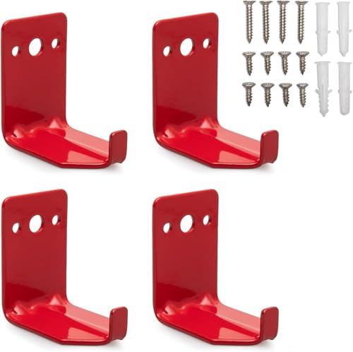 IRSTBL – 4 Pack Universal Wall Mount Brackets with Screws – Heavy Duty Red Iron Hooks – Fits Extinguishers up to 18 kg