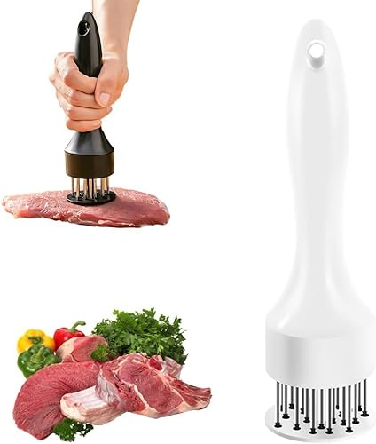 2025 New Stainless Steel Meat Tenderizer Mallet with 21 Sharp Needles – Heavy Duty Kitchen Tool for Tenderizing Steak, Beef, BBQ & Marinade | Dishwasher Safe & Rustproof (White)