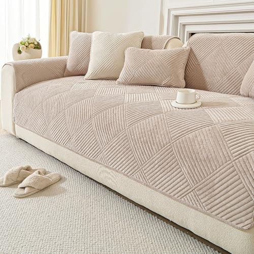 QHAIYYBF Chenilla Suave Funda Sofa Chaise Long 1 2 3 4 Plazas Protector Cubre Sofa, Grandes Fundas Sofá Antideslizante Universal, Fundas de Sofá Súper Suave para Mascota, (Marrón café Claro,90x210cm)