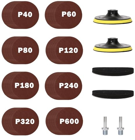 Haliya Discos abrasivos de 125 mm, 2 discos de lijado M14 + 80 papel y 2 vástagos | Soporte de , placa pulidora para amoladora angular, duradera, fácil de montar