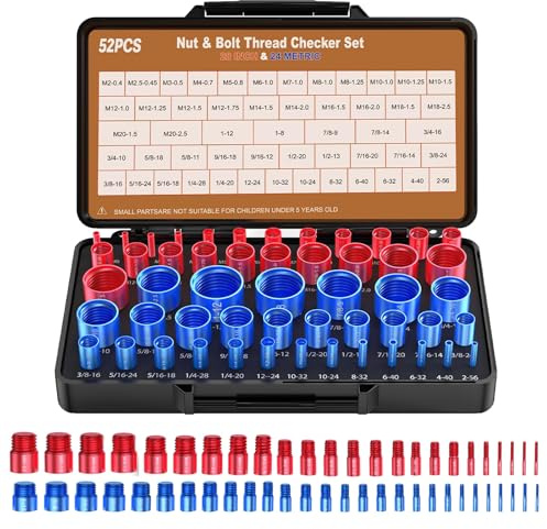 KINDLUME Jauge de Filetage pour Boulons et Écrous, 52 Pièces Testeur de Filetage Mâle et Femelle (28 Pouces & 24 Métriques), en Acier, Coffret de Rangement pour Réparation Auto et Bricolage