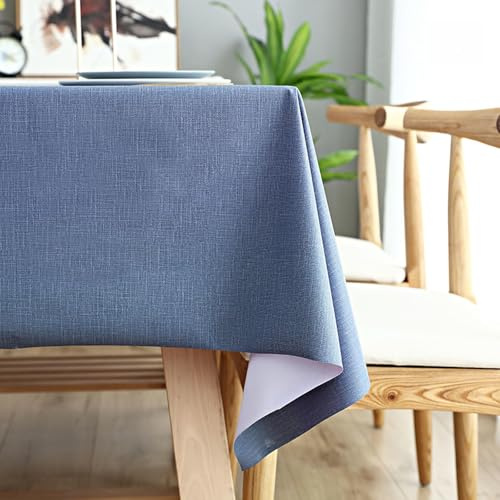 Tischdecke Abwaschbar,Tischdecke 80x120cm Leinen-Optik Tischtuch aus Polyester Wasserabweisend mit Lotuseffekt, Dauerhaft Kratzfest für Wohnzimmer, Esszimmer, Balkon, Garten (Dunkelblau)